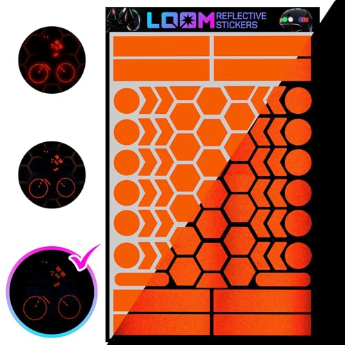 LOOM Fahrrad Reflektoren Aufkleber Set | 67 stk Engineer Orange | German Oralite Qualität | Reflektoren fahrrad | Wasserdicht | Für Helm, Auto, Anhänger, Reflektoren schulranzen kinder