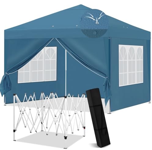 Laneetal Carpa Plegable, Gazebo 3x3 m de Jardín, Pergola Jardín para Exterior, Pabellón Cenador para Camping y Fiestas, Carpa Plegable Impermeable con Paredes Laterales,Azul