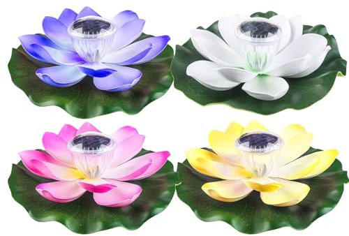 ComeHome Schwimmende Solar Teich Licht Lotus schwimmende Lichter Lotus Solar Licht, Solar schwimmende Pool Lichter Lotus Blumen Dekor Solar Lichter für Teich(4 Farbe)