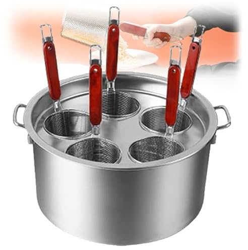 OmePS Edelstahl-Nudeltopf, Nudelkocher, Liter-Suppentopf, Spargeltopf mit DREI Einsatz-Siebkörben, Edelstahl-Einsatz-Set, Kochwerkzeug für Nudeln, Nudeln, Knödel, Suppe 5 Holes