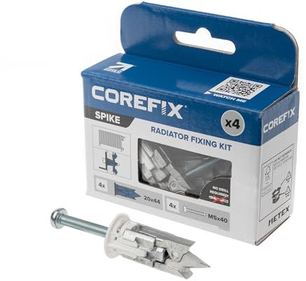 Corefix Spike Radiator Mounting Kit 4 Pack - Heavy Duty Plasterboard Fixings for Vertical/Horizontal Radiators. Easy to Install with NO Drill Required Suitable for All Plasterboard Types.