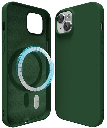 oakxco Silicone Case for iPhone 13 Mini/ 12 Mini Compatible with Magsafe Magnetic Wireless Charging, Slim Thin Soft Rubber Gel with Magnet, Matte TPU Mag Cover for Women Men, Dark Green