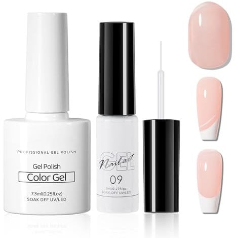 Jelly Gel Nail Polish Set, Nude & White French Manicure Polish Kit, Sheer Nude Nail Gel With White Painted Liner Gel Nail Polish, UV/LED Soak Off Gel Nail Varnish for Nail Art DIY