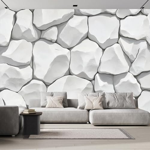 Weißer Stein Tapete Wandbild 3D Fototapete Steinmauer Landschaft Wandtapete Foto für Modernes Design der Fernseh Hintergrund Wand-Kunst-Deko 300×210 cm