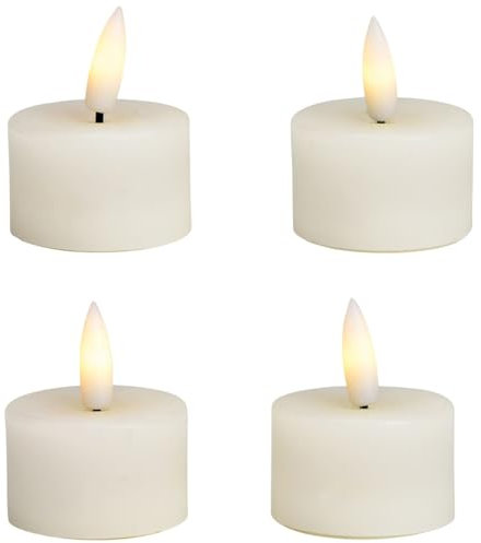 LED Teelichter 4er Set aus Wachs mit Timerfunktion - Kerze realistisch flackernde Flamme warmweiß Ø 4 x 4 cm - Elektrische Wachskerze in Weiß als gemütliche Tischdeko