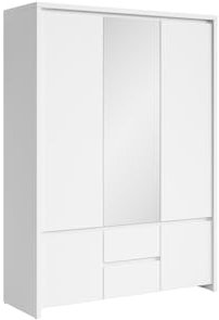 BLACK RED WHITE Fünftüriger Kleiderschrank Kaspian 153 cm mit Spiegel und Schubladen in Weiß 55,5 cm tief & 211 cm hoch - stilvolles Design