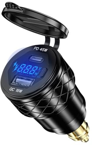 45W PD USB Din Hella Steckdose für BMW Motorrad, 18W QC 3.0 Zigarettenanzünder USB Adapter USB C Einbau Buchse Mit Schalter & LED Volmeter für 12V-24V Ducati Triumph KTM Motorrad Boot LKW Wohnwagen