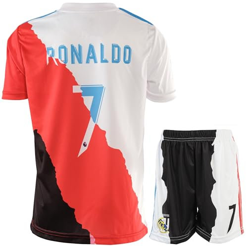 HUSSATEX Ronaldo Madrid Manchester Torino Trio Special Vintage Edition #7 Kinder Fußball Trikot & Shorts Geschenkset Jugendgrößen (Mix, 128)