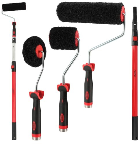 Kit rouleaux enduit - Rouleaux 22cm et 8cm - Rouleau d'angle - Perche télescopique de 70 à 120 cm - Application rapide et facile