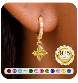 ZOERAY Geburtsstein Ohrringe Gold Hängend für Damen Mädchen Wasserfest Frau | 18K Vergoldete Ohrringe Creolen mit Anhänger,Kleeblatt Goldene Ohrringe Stein Rot Grün Blau,Damenohrringe Geburtstag Geschenk