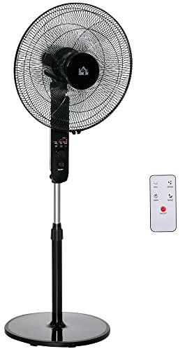 HOMCOM Ventilatore a Piantana con Telecomando, Ventilatore da Terra Regolabile in Altezza, 3 Velocità, Angolo di Inclinazione Regolabile, in Metallo, Nero, Ø44.5x110-124A cm