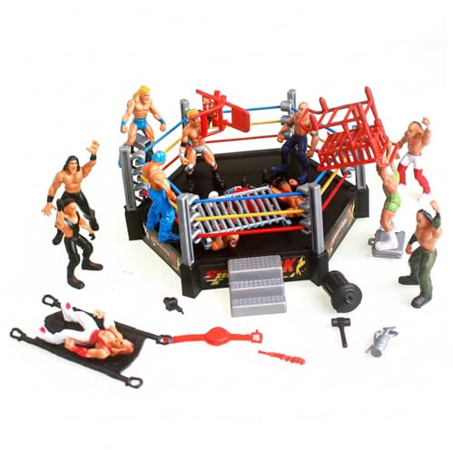 NASSMOSSE Toy Wrestling Ring – Wrestling Ring-Spielset mit Hüpfmatte für 5–6 Zoll große Actionfiguren, Flexible Arena für dynamisches Kinderspiel, sechseckig