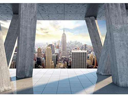 Runa Art Fototapeten 396 x 280 cm Fensterblick New York - Vlies Wanddekoration Wohnzimmer Schlafzimmer - Deutsche Manufaktur - Blau 9138012b