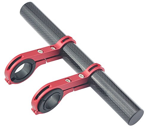 UPANBIKE bici manubrio Extender estensione in fibra di carbonio staffa in lega di alluminio morsetto per bicicletta tachimetro faro luce Holder(Red 20cm Double Clamp)