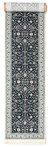 RugVista, Nain Florentine, Teppich, Mittelflor, 80 x 400 cm, Läufer, Oeko-Tex Standard 100, Polyester, Flur, Schlafzimmer, Küche, Wohnzimmer, Dunkelblau, Schwarz
