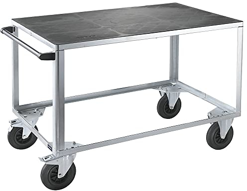 eurokraft | pro | Montagewagen | Tragfähigkeit 500 kg | 1 Ladefläche aus Kunststoff | Ladefläche 1250 x 800 mm | Gestell verzinkt