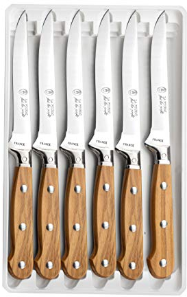 Le coffret de 6 steaks lame lisse mitre inox manche en olivier