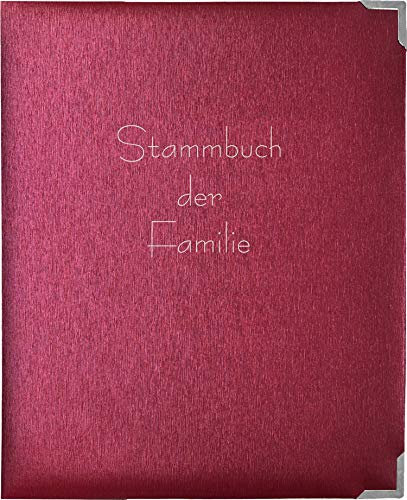 Stammbuch PRINCESS, Metallicfolie weinrot, Silberprägung, Familienstammbuch mit Stammbaum Vorlage, Stammbuch der Familie in Format A5+ Exklusiv - für alle Urkunden, Ringmechanik