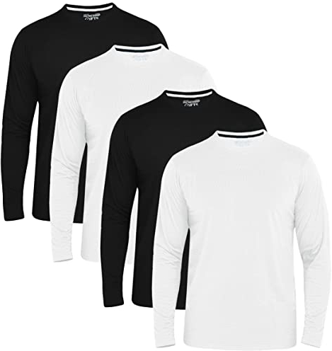 FULL TIME SPORTS Langarm T Shirt Herren Long Sleeve Tshirt 4Er T-Shirt FTS-640-BLK-WH-XXL