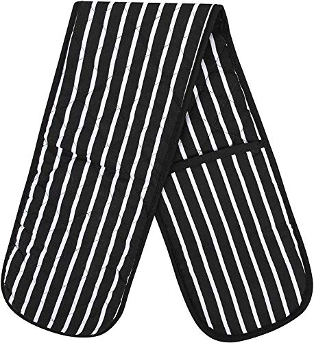 Butcher Stripe Quilted Double Oven Gloves Kitchen Restaurant Home Mitts Heat Resistant Pot Holder Pan Holder Tray Holder for Cooking BBQ Grill 100% Cotton Double Oven Gloves