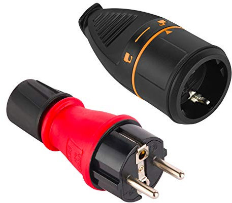 Electraline 92391 Paquete de 1 Clavija IP54 + 1 Toma de Corriente Schuko Electralock Equipado con un Mecanismo de Bloqueo Que Evita la desconexión Accidental del Enchufe, Rojo, Confezione da 1