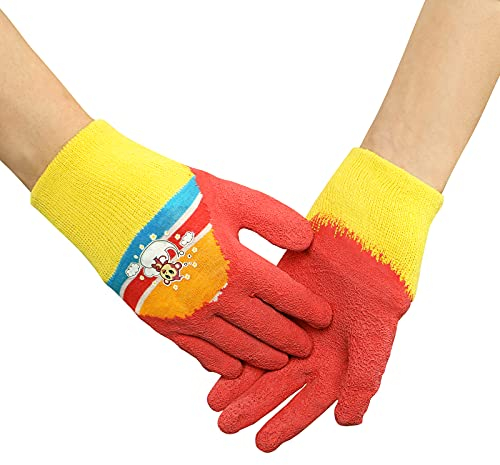 FakeFace Weiche Arbeitshandschuhe Latex Schutzhandschuhe für Kinder Gartenhandschuhe, Kinderhandschuhe Arbeits Garten Handschuhe, Yard Garden Arbeitshandschuhe,rot,3-6 Jahre