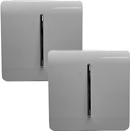 Trendi 1 Gang 2 Way Artistic Modern Glossy 10 Amp Rocker Tactile Light Switch Light Grey (2 Pack)