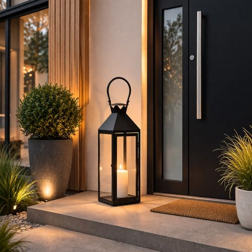 Mojawo Lanterne de jardin de luxe XXL en métal Photophore Lanterne Verre H54 cm noir