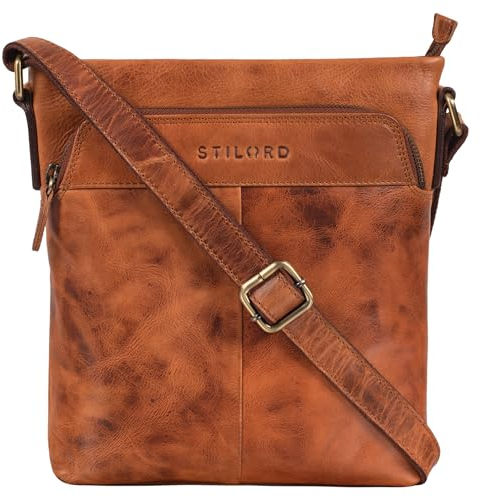 STILORD 'Elea' Umhängetasche Damen Leder Vintage Schultertasche Freizeit Handtasche für 10,1 Zoll iPad und DIN A5 Unterlagen Elegante Abendtasche Echtleder, Farbe:kara - cognac
