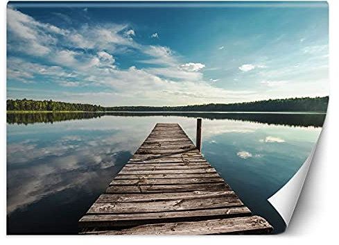 Feeby Papier Peint Intisse Nature Forêt Ciel 300x210 cm bleu Moderne Panoramique XXL Photo Mural Muraux Chambre Bureau Salle Quai Du Lac