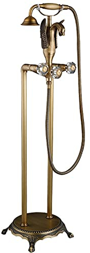 Retro Freestanding Bath Taps Bathroom Mixer Tap Bathtub Tap Double Bath Tap with Shower Waterfall Copper Bath Shower Mixer Taps-Bronze