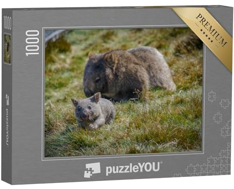puzzleYOU: Puzzle 1000 Teile „Wombat-Mama mit Baby, Tasmanien, Australien“ – aus der Puzzle-Kollektion Wombats, Exotische Tiere & Trend-Tiere