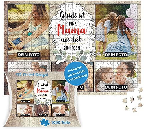 PR Print Royal Foto-Puzzle mit 5 Fotos Bedrucken - Glück ist eine Mama wie Dich zu haben - Collagen-Puzzle selber gestalten für die Mama - 1000 Teile inkl. hochwertiger Kartonverpackung