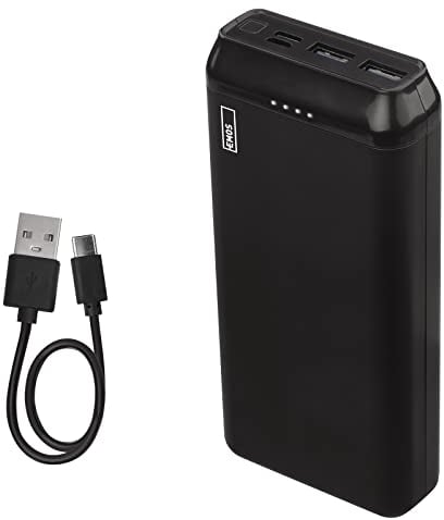 EMOS - ALPHA 10S Powerbank 20.000 mAh - Batteria esterna con Passthrough - 2 uscite USB-A, 1 ingresso micro USB - incl. 2 cavi dati USB - Auto ON/OFF - per iPhone, iPad, smartphone, tablet - nero