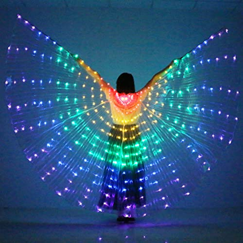 HOBIRD Frauen-Kostüm-Flügel Bauchtanz-Flügel LED-Tänzerin 360 Bühnenleistung Bauchtanz-Flügel Nein mit Stock-bunten Flügeln (Color : Multi)