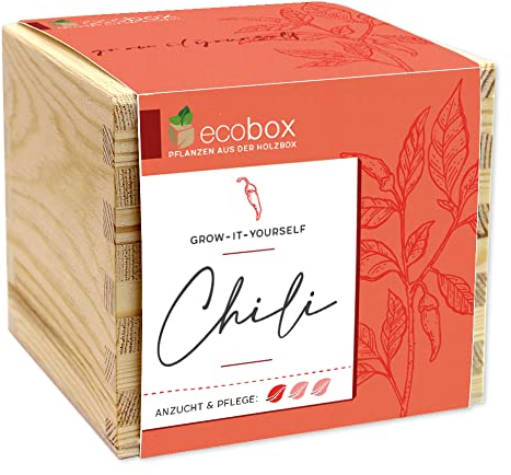 Feel Green - WE CREATE NATURE ecobox, Chili, Bio Samen, Pflanzen Aus Der Holzbox 11x11x10cm, Made in Austria, Nachhaltige Geschenkidee, Grow Your Own/Anzuchtset