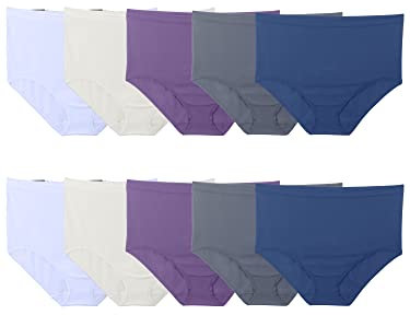 Fruit of the Loom Damen Nahtlose Unterwäsche, erstaunlicher Stretch Linien, erhältlich, Slip in Übergröße, 10er-Pack, Blau/Violett/Grau, 13 Plus