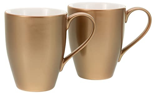 CreaTable, 25847, Serie GOLDEN DAYS weiss, 2-teiliges Geschirrset, Becherset aus Steinzeug, spülmaschinen- und mikrowellengeeignet, Qualitätsproduktion