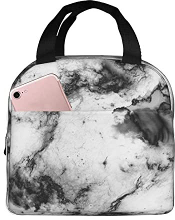 Miaoquhe White Marble Insulated Lunch Bags for Women Men Girls Kids, White Lunch Box Lunch Container Insulated Zipper Meal Handbag Portable Lunch Bag for School Office Travel Picnic
