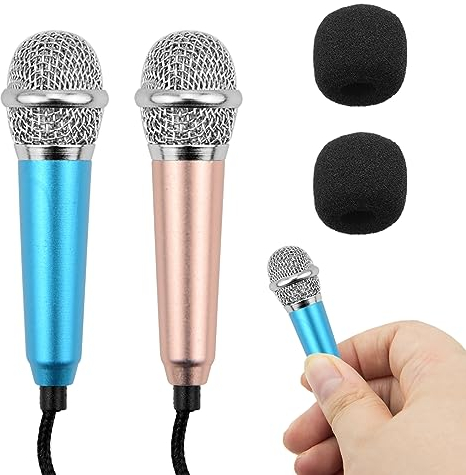 2 Stück Mini Karaoke Mikrofon, Kleines für Telefon Mit 3,5-mm-Universalkabel, Kabelgebundenes Aus Metall, Tragbares Gesangs-Kondensatormikrofon für Laptop Notebook