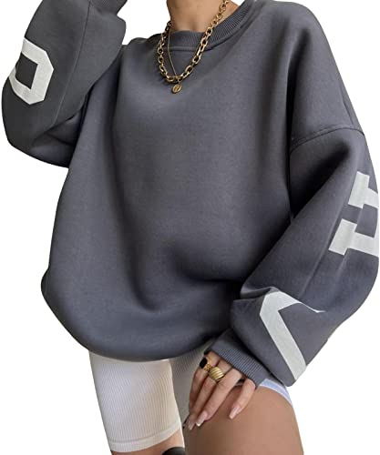 Yassiglia Oversize Pullover Damen Elegant Sweatshirt ohne Kapuze Fleece Oberteile Herbst Winter Verdickt Warm Pulli Y2K Hoodie für Teenager Mädchen (Grau, M)