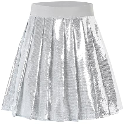 SANGTREE Kleinkind Kleine Kinder Baby Mädchen Plissee Skater Rock, A# Pailletten Silber, Groß