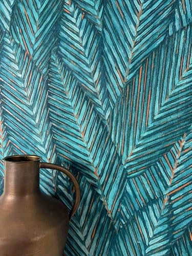 NEWROOM Papier peint Bleu Jungle Intissé - Moderne Turquoise Oranie Feuilles Feuilles de bananier Tropical