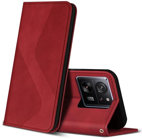 ZONNAVI Hülle für Xiaomi 13T / 13T Pro, PU Leder Handyhülle mit Kartenfächer und Standfunktion, Lederhülle Flip Wallet Case Schutzhülle für Xiaomi 13T / 13T Pro (Rot)
