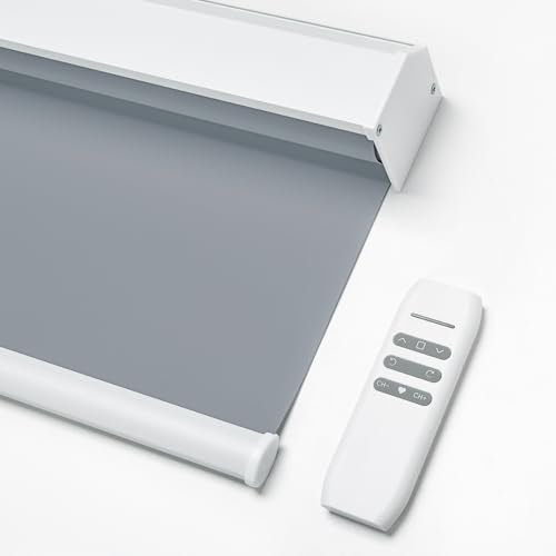 JOYENG Motorized Blinds Blackout Shades Automatic Shades Remote Control Cordless Room Darkening Smart Window Blinds Custom Size (Waterproof Grey)