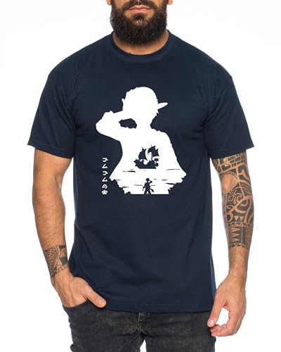 Luffy in Luffy - T-Shirt Homme Chapeau de Paille Luffy Zoro One Monkey D. Pirate Ace Piece Goku Anime Ruffy, Taille:L, Couleur:Bleu foncé