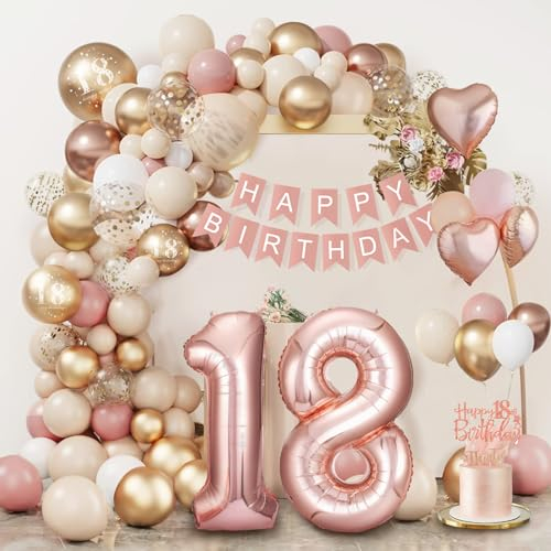 Dargds 18 Geburtstag Deko für Mädchen mit Luftballons und Happy Birthday Girlande in Roségold