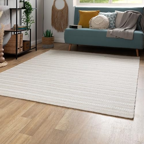 Steffensmeier Handweb Teppich Habo | Wolle (Schurwolle), Beige, handgewebt, Größe: 160x230 cm Wohnzimmer und Schlafzimmer
