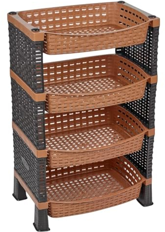 URBNLIVING 4 Tier Shelves Fruit Vegetable Baskets Storage Cart Rack Home Kitchen Organiser (Beige)
