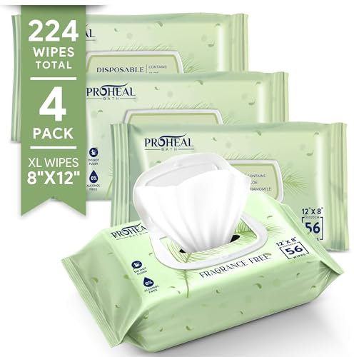 X Large Wet Wipes for Adults - 4 Packs of 56 [224 Count] Disposable Incontinence Wipes, 12 x 8 Adult Wipes for Elderly - Personal Body Wipes for Women and Men, Pre Moistened Adult Washcloths